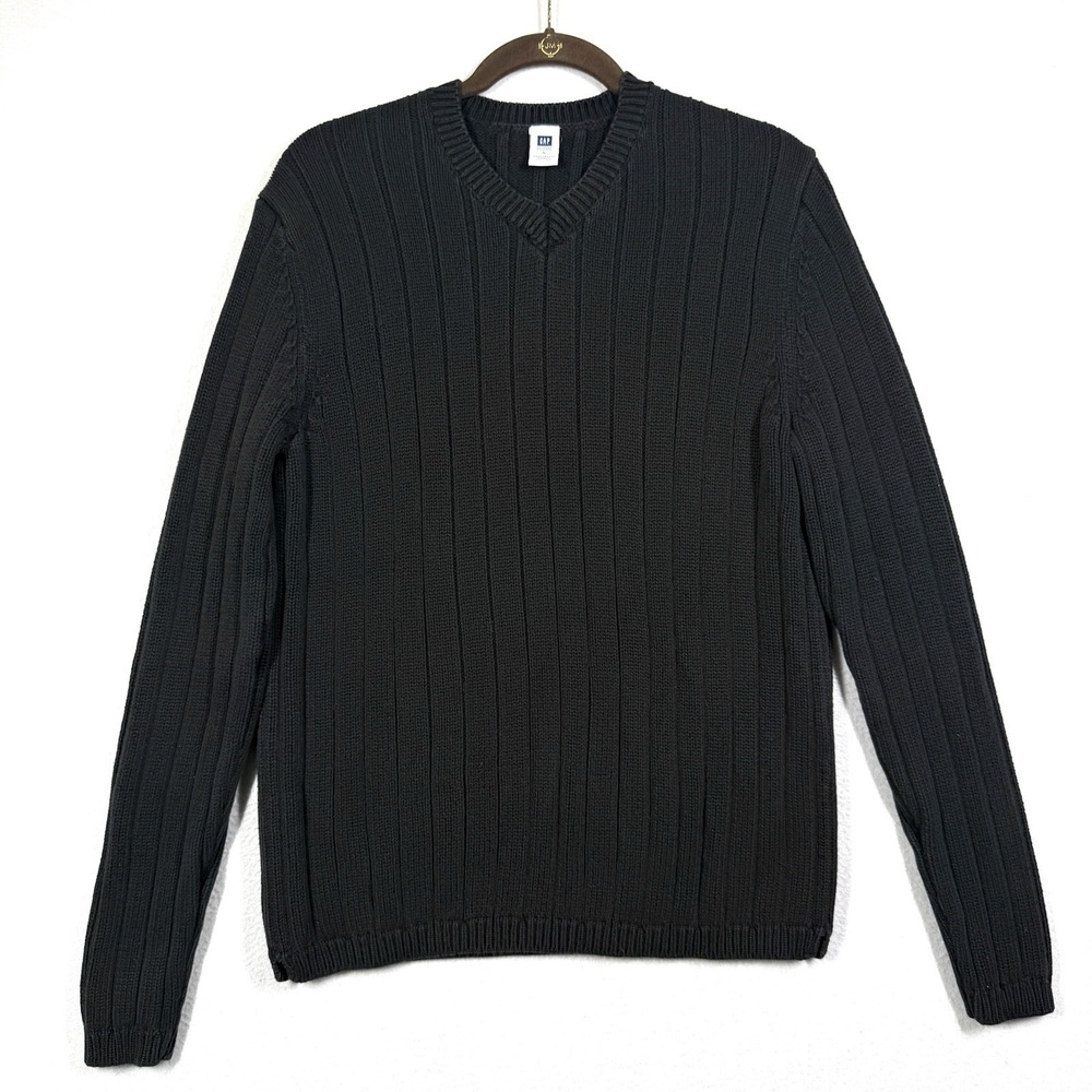 Vintage GAP Sweater Mens Small Chunky Knit Ribbed Cotton V Neck Fisherman Y2K